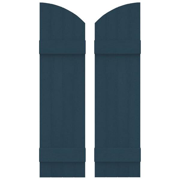 Builders Edge 14 in. W x 49 in. H Vinyl Exterior Arch Top Joined Board and Batten Shutters Pair in Classic Blue