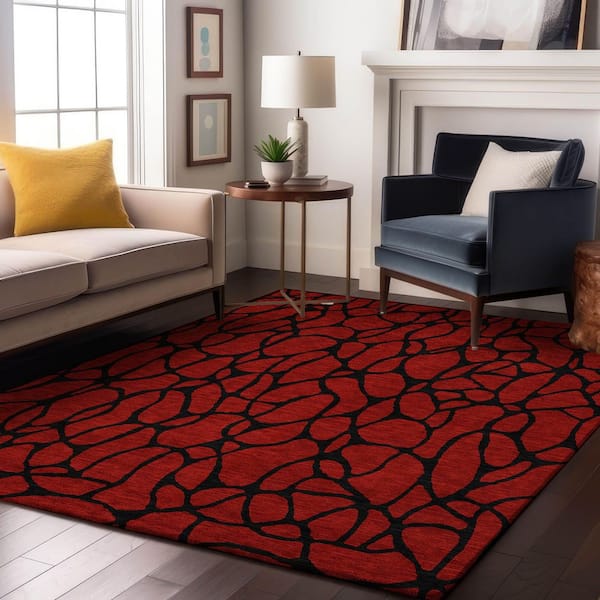 Mayfield Premium Machine Washable Abstract AMF1023 Red 8 ft. x 10 ft. Area Rug