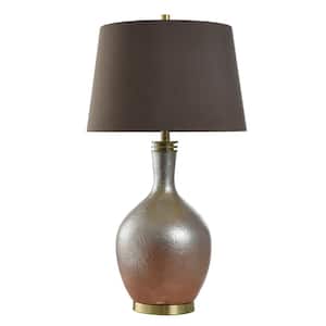 31.5 in. Gradient Gold, Brown, Brushed Brass Urn Task and Reading Table Lamp for Living Room with Brown Linen Shade