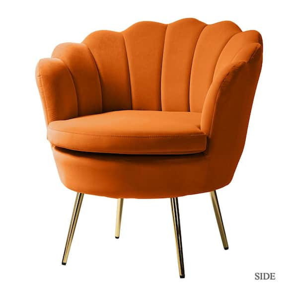 JAYDEN CREATION Fidelia Orange Barrel Accent Arm Chair with Golden Base ...