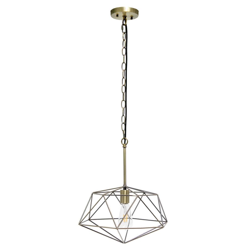 16 in. Antique Brass Geometric Diamond Shaped Pendant Industrial Metal Wire