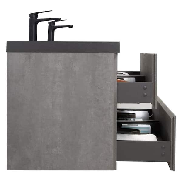 Lodi 72 in. W x 20 in. D x 16 in. H Double Floating Bathroom Vanity with Black Quartz Sand Top in Grey Assembled