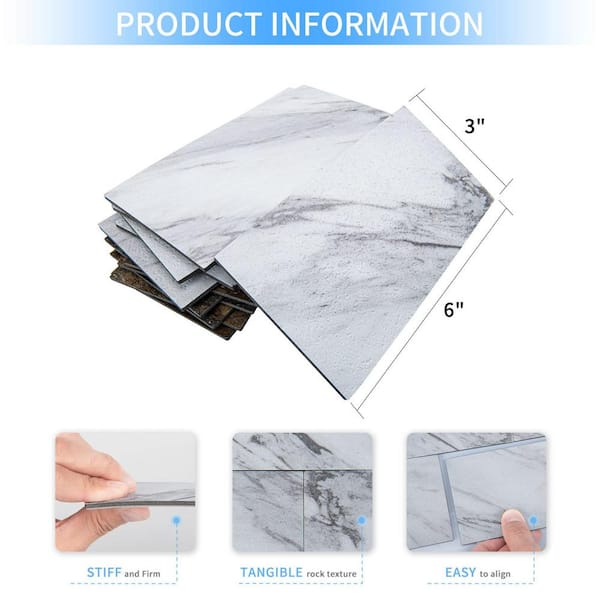 White Granite 6 in. x 3 in. PVC Peel and Stick Tile for Kitchen Bathroom, Stick on Subway Tile (12 sq. ft./Box)