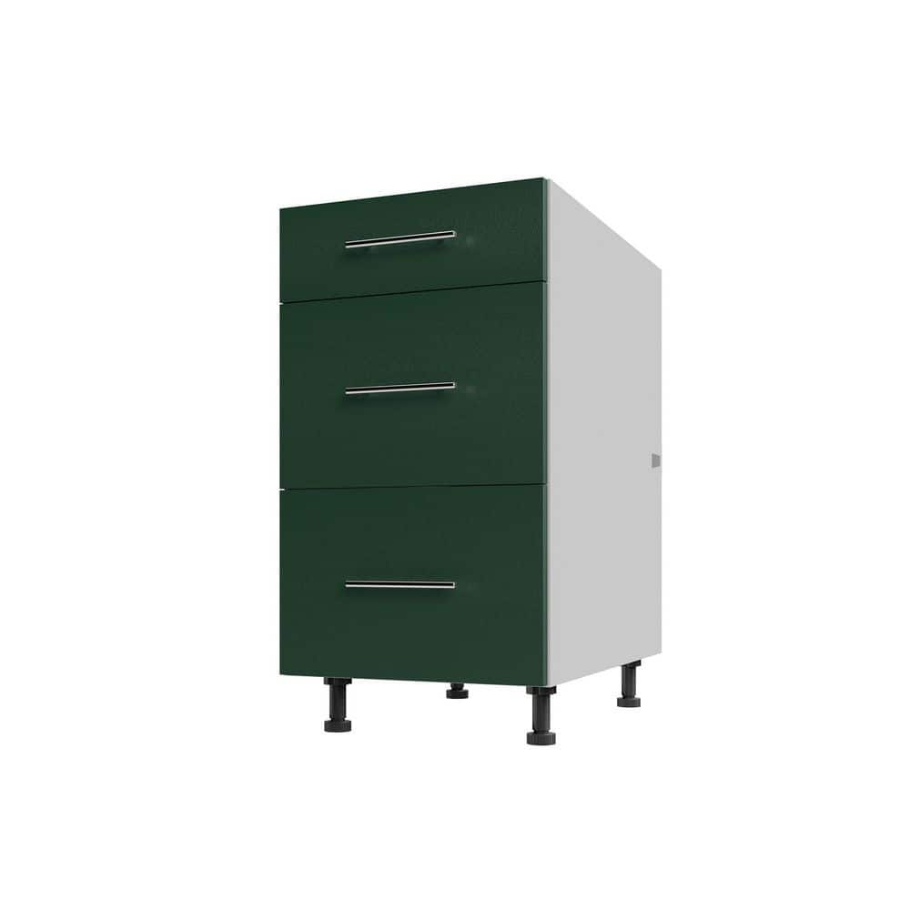 WeatherStrong Miami Emerald Green Matte 18 in. x 34.5 in. x 27 in. Flat Panel Stock Assembled Base Kitchen Cabinet 3-Drawer Base -  IB3D1827-MEG