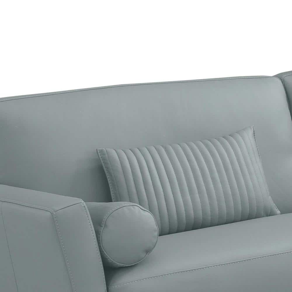 Watery Leather Sofa with Flared Arms and Pillows