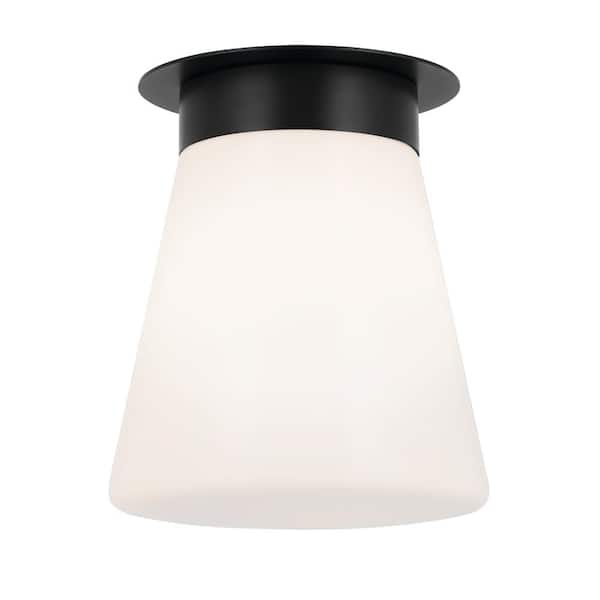KICHLER Albers 8.5 in. 1-Light Black Modern Cone Hallway Flush Mount Ceiling Light