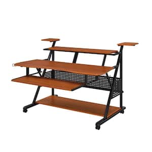 Willow 38 in. Rectangular Cherry and Black Finish Metal Computer Desk with Keyboard Tray, Shelves and Casters