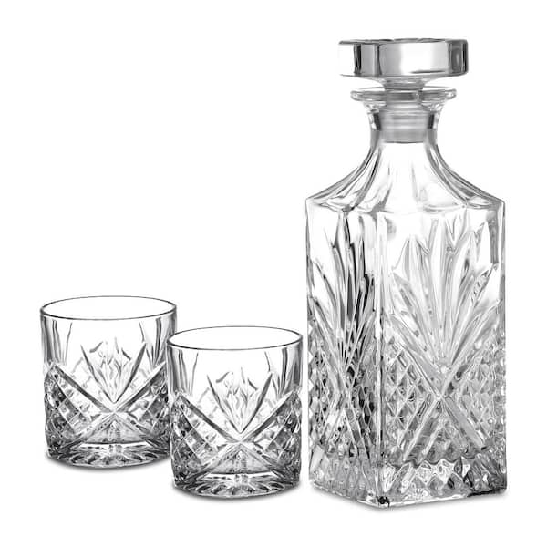 Amisglass 30 oz. Crystal Whiskey Decanter Set of 3 Inc. 1 Whiskey Bottle and 2 Whiskey Glasses Whiskey Gift Set for Men
