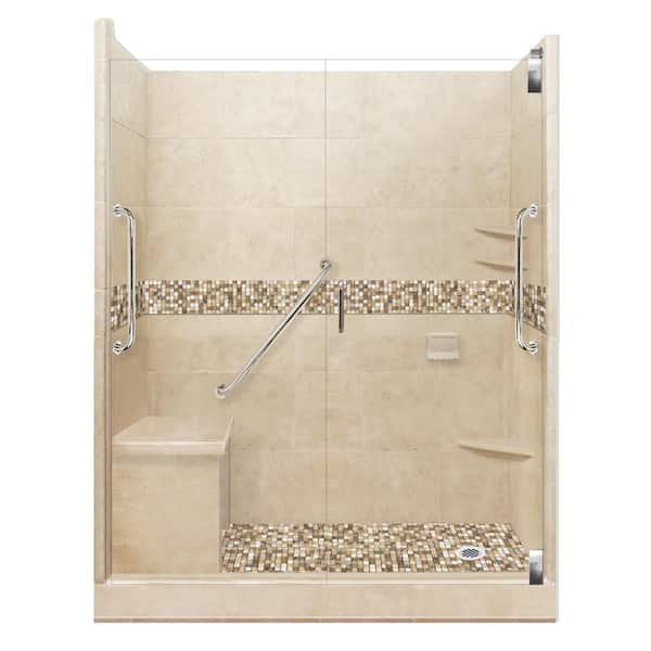 American Bath Factory Roma Freedom Grand Hinged 36 in. x 60 in. x 80 in. Right Drain Alcove Shower Kit in Brown Sugar and Satin Nickel