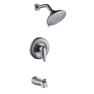 Single Handle 5-Spray 6 in Round Shower Faucet 4 GPM with Easy to Install and Pressure Balance Valve in Brushed Nickel