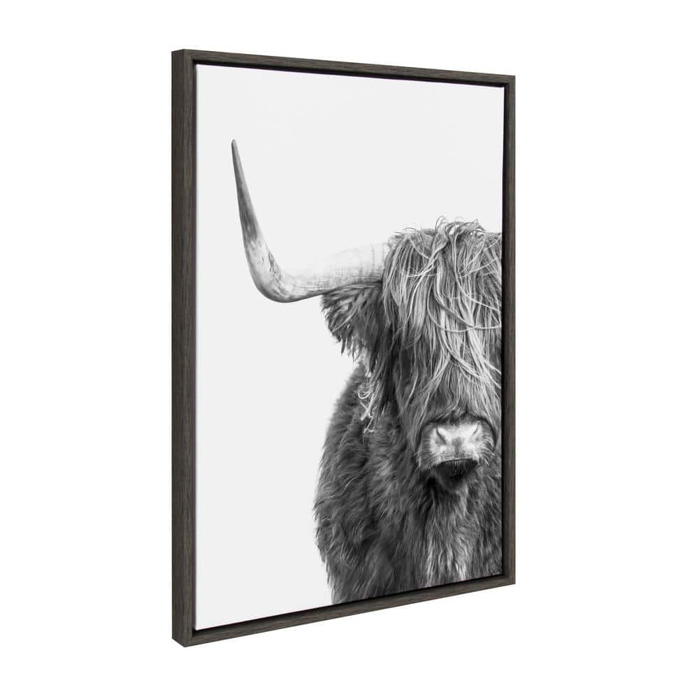 Gray Highland Cow Canvas Print with Polystyrene Frame