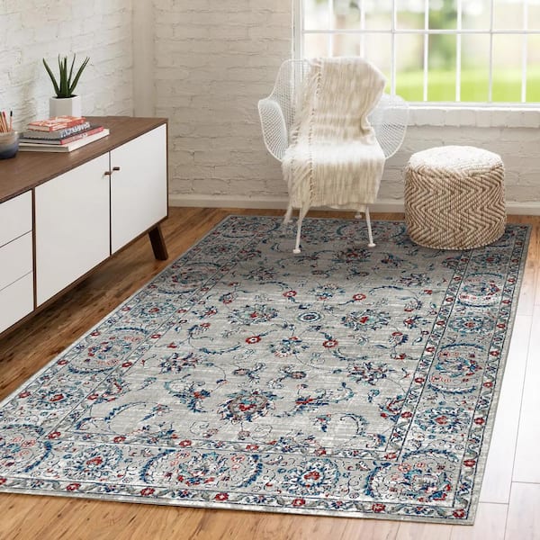 JONATHAN Y Modern Persian Vintage Light Grey/Red 3 ft. x 5 ft. Area Rug