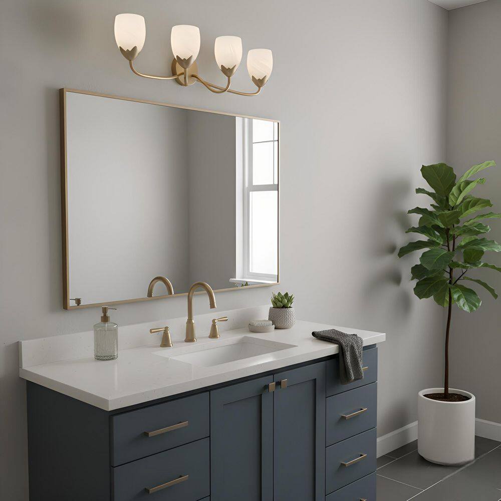 Jacobs 32 in. 4-Light Bronze Gold Vanity Light with Etched Alabaster Glass Shades price history on PriceWatchPro