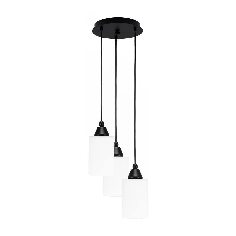 Savannah 10 in. 3-Light Matte Black Cord Pendant Light White Muslin Glass S