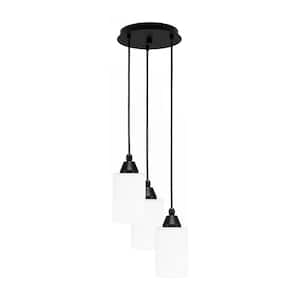 Savannah 10 in. 3-Light Matte Black Cord Pendant Light White Muslin Glass Shade