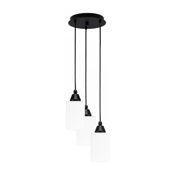 Unbranded Savannah 10 in. 3-Light Matte Black Cord Pendant Light White Muslin Glass Shade