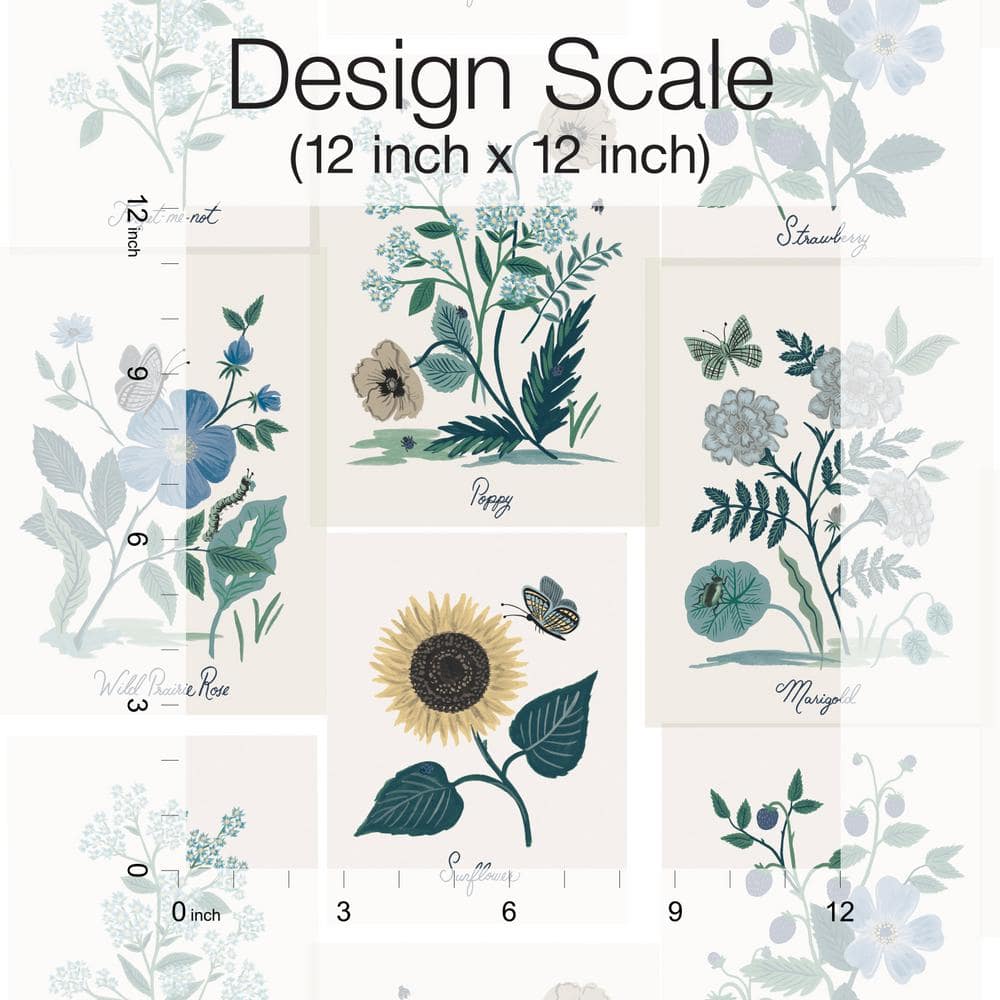 White and Blue Botanical Floral Non-Pasted Wallpaper