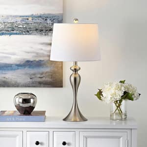 Bayan 28 in. Nickel Table Lamp with White Shade