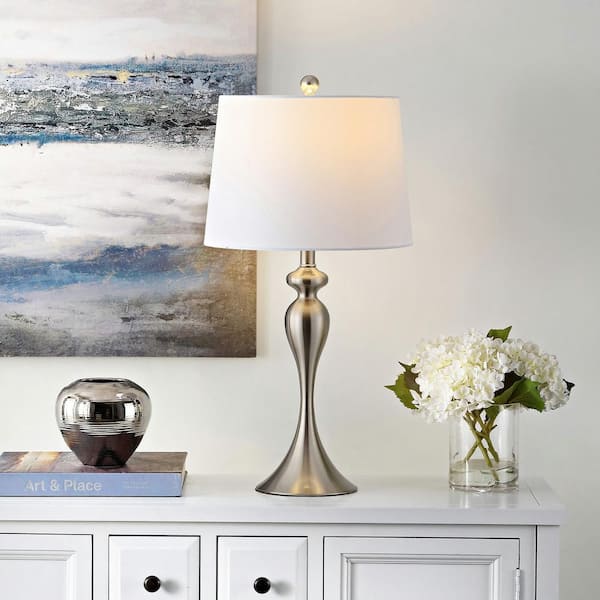 SAFAVIEH Bayan 28 in. Nickel Table Lamp with White Shade