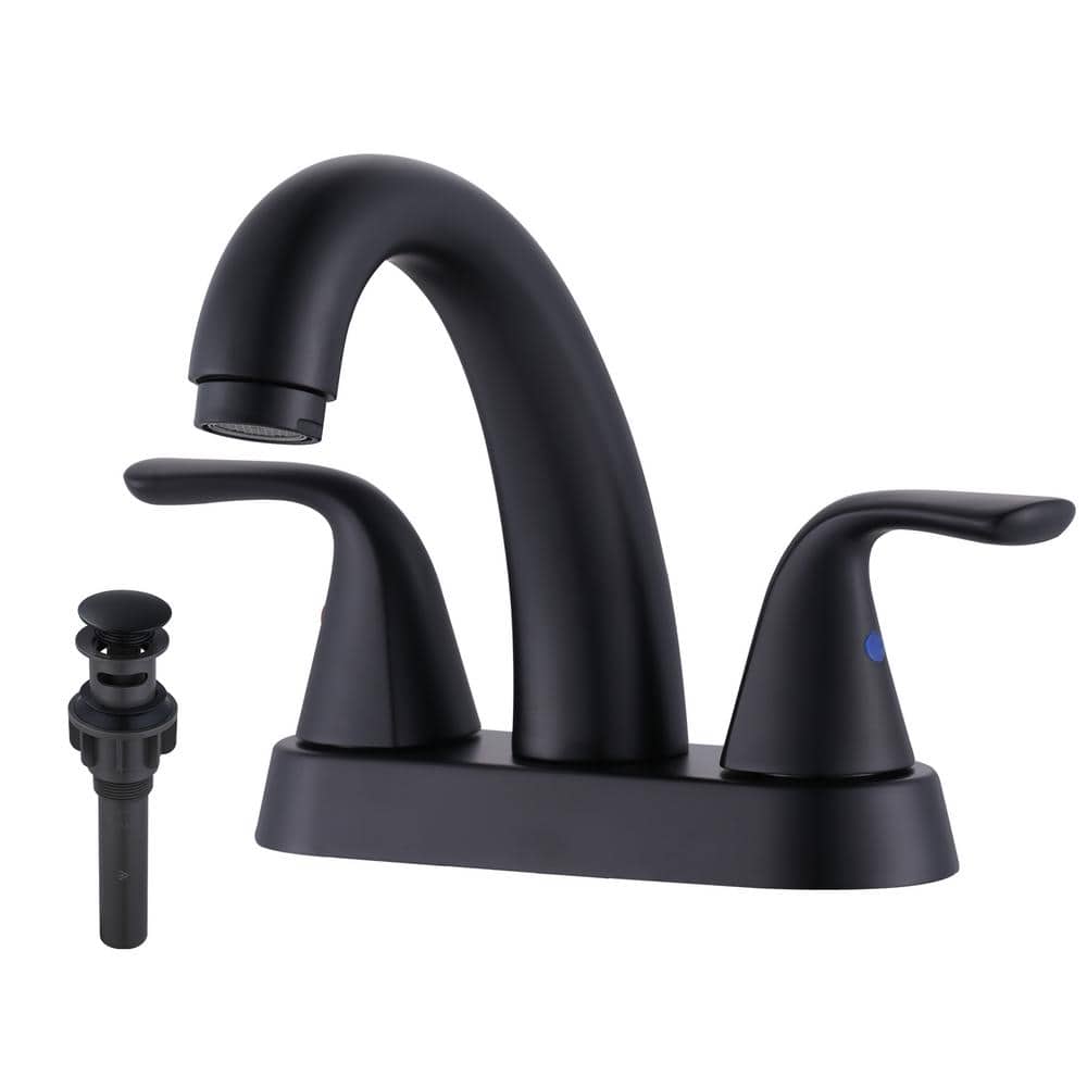 4 in. Centerset Double Handle High Arc Bathroom Sink Faucet with Drain Kit Included in Matte Black price history on PriceWatchPro