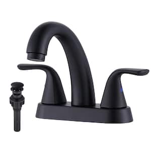 4 in. Centerset Double Handle High Arc Bathroom Sink Faucet with Drain Kit Included in Matte Black