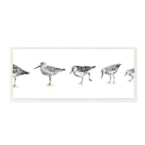 "Sandpiper Bird Stances Minimal Grey White Painting" by Lisa Audit Unframed Animal Wood Wall Art Print 7 in. x 17 in.