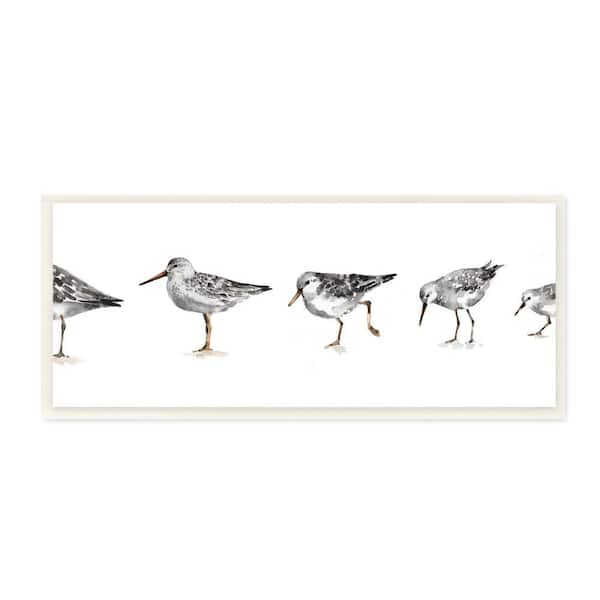 Stupell Industries "Sandpiper Bird Stances Minimal Grey White Painting" by Lisa Audit Unframed Animal Wood Wall Art Print 7 in. x 17 in.