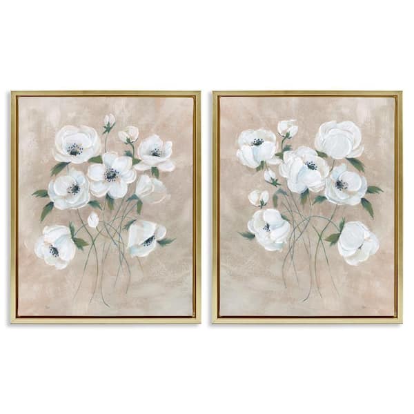 Stupell Industries Traditional Blossoms Bundle by Nan 2-Pieces Gold Floater Frame Nature Graphic Art Print 21 in. x 17 in.