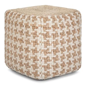 Cullen Boho Cube Pouf in Natural Woven Wool and Jute