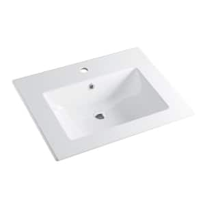 Huntington Beach 24 in. Bathroom Sink in White Ceramic Rectangular Drop-In with Overflow and Single Faucet Hole