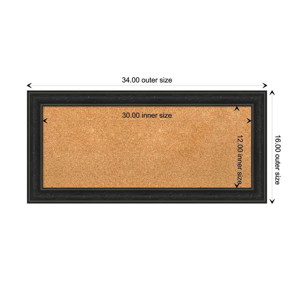 Shipwreck Black Narrow Framed Natural Corkboard 34" x 16"