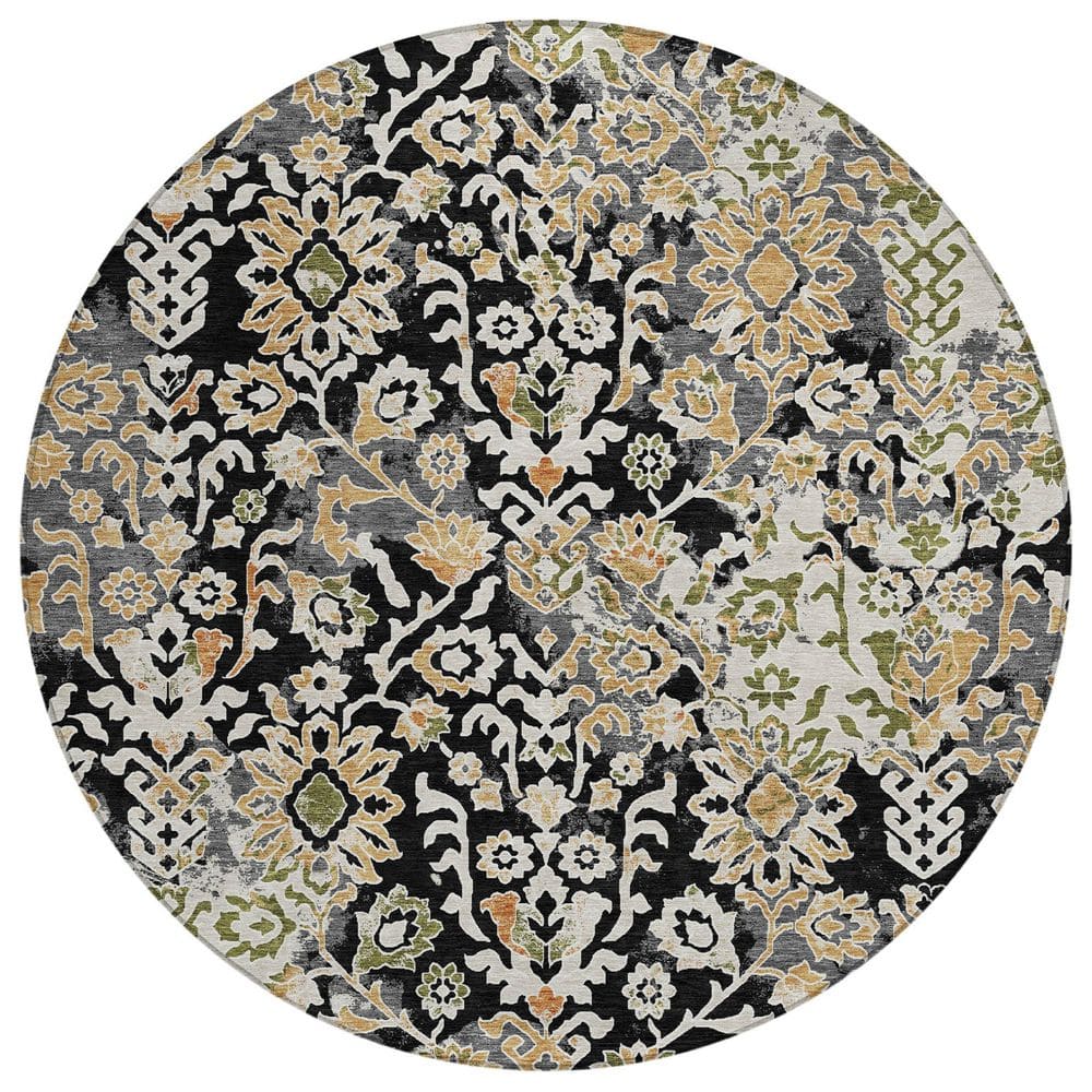 Chantille Machine Washable Indoor/Outdoor Abstract ACN2584 Black 8 ft. x 8 ft. Round Rug price history on PriceWatchPro