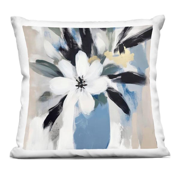 Timeless Modern Flower Bouquet White Abstract Zipper Polyester 18 in. x 18 in. Throw Pillow