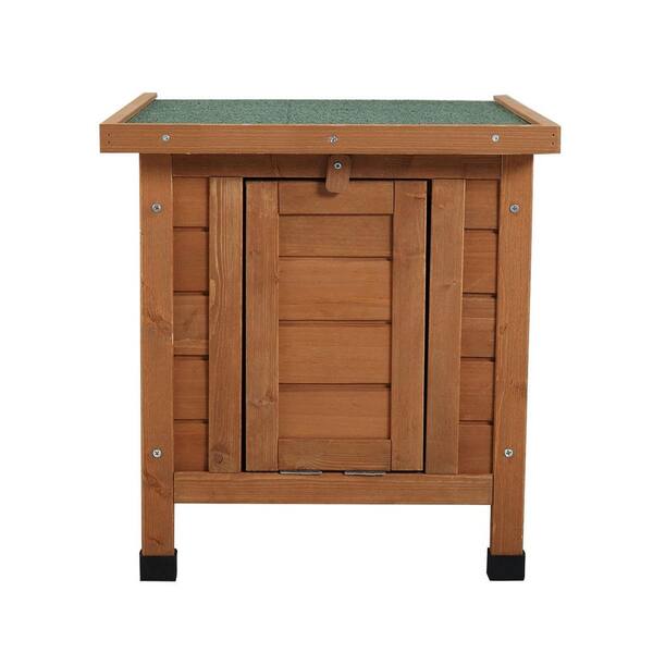 Tatayosi Wooden Rabbit Cat Dog Hutch, Indoor/Outdoor Retreat House with Openable Roof, Orange