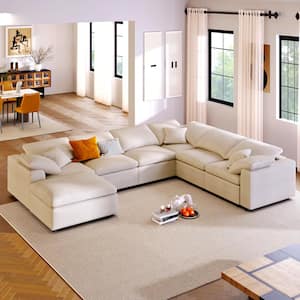 130.3 in. Comfy U-shaped Oversized Corner Sectional Sofa Modular Couch with Ottoman in Beige for Living Room