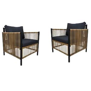 Black Brown 2-Piece Wicker Outdoor Sectional Set with Cushion Guard Gray Cushions 2-Piece Sofa Set