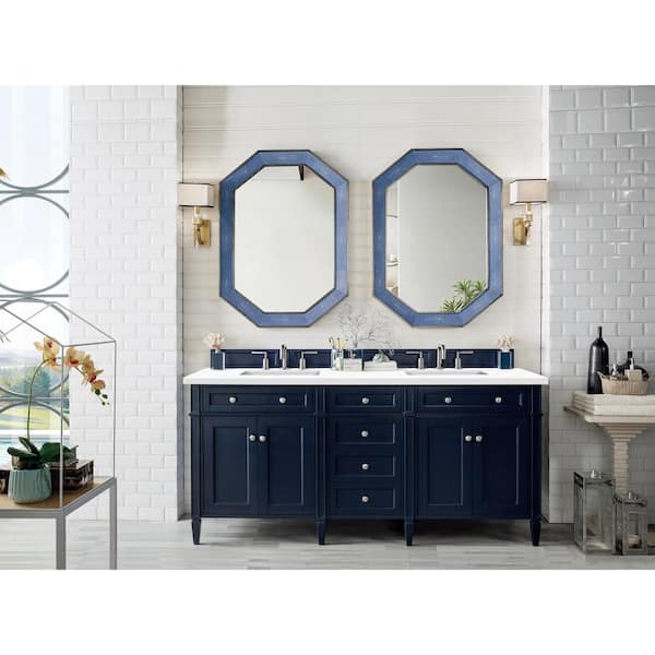 James Martin Vanities Brittany 72 in. W x 23.5 in. D x 34 in. H Double Bath Vanity Cabinet in Victory Blue with Quartz Top in Classic White