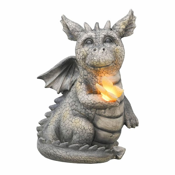 Phewnyzo 9.1 in. x 6.3 in. x 5.5 in. Dragon Decor Garden Statues with Solar Outdoor Lights