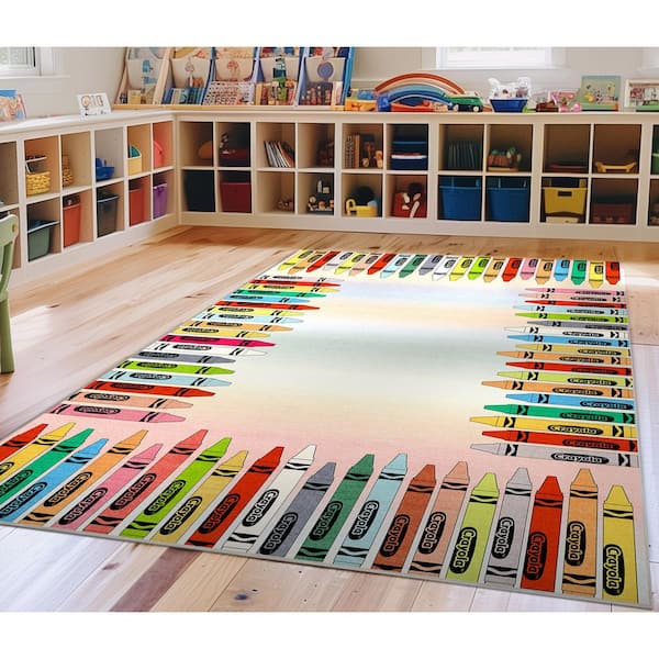 Crayola Crayon Parade Playroom Modern, Art work, Multi Color 5 ft. x 7 ft., Area Rug