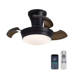 23 in. Smart Indoor Black Low Profile Retractable Ceiling Fan with LED Lights Small Modern Ceiling Fan with Remote APP