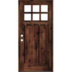 32 in. x 80 in. Craftsman Knotty Alder Right-Hand/Inswing 6-Lite Clear Glass Red Mahogany Stain Wood Prehung Front Door