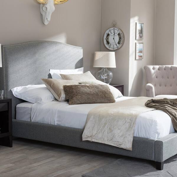 Baxton Studio Aisling Transitional Gray Fabric Upholstered King Size Bed