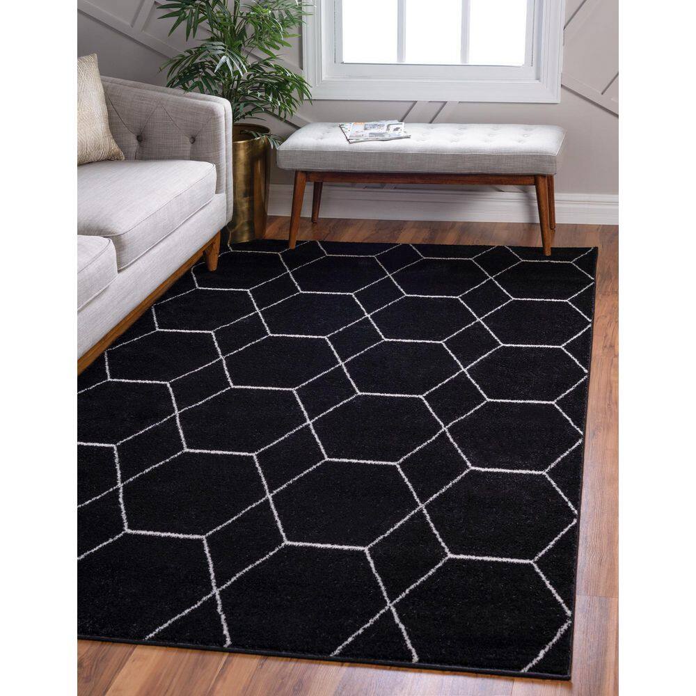 Modern Black and Ivory Trellis Rectangular Area Rug