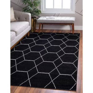 Trellis Frieze Black Doormat 3 ft. x 5 ft. Geometric Area Rug
