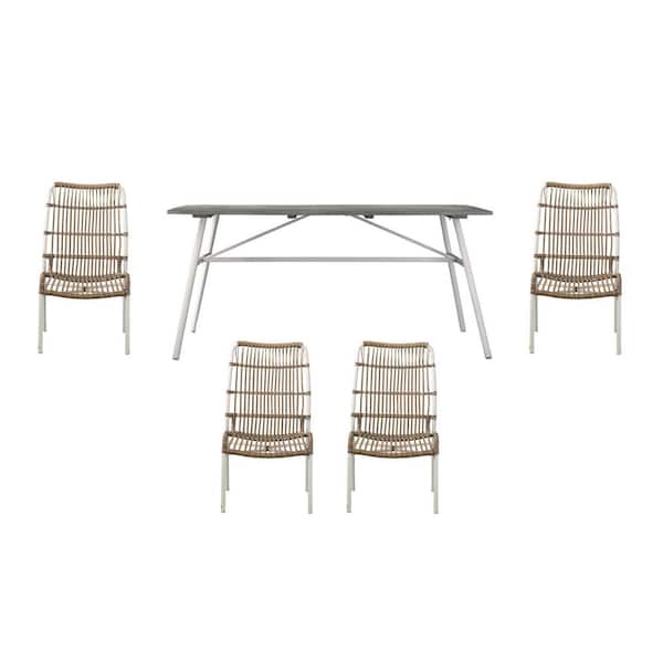 SEI FURNITURE Longino Gray 5-Piece Metal Rectangle Outdoor Dining Set with Cushions