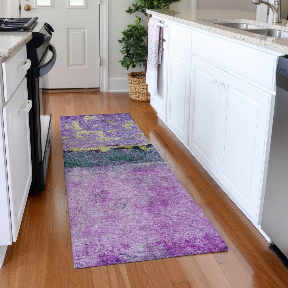 Mayfield Premium Machine Washable Abstract AMF1716 Plum 2 ft. 3 in. x 7 ft. 6 in. Runner Rug price history on PriceWatchPro