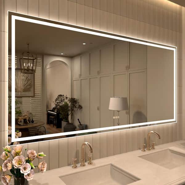 TMVP 72 in. W x 36 in. H Rectangular Frameless LED Light Anti-Fog Wall Bathroom Vanity Mirror in Polished Crystal