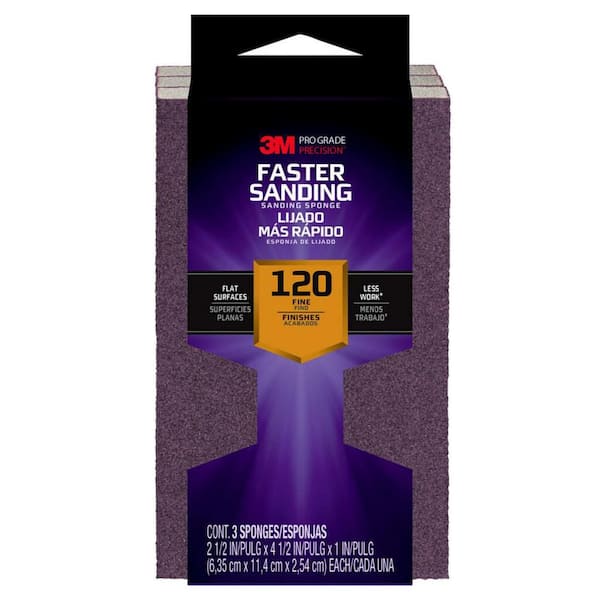 3M Pro Grade Precision 2.5 in. x 4.5 in. x 1 in. 120 Grit Faster Sanding Block Sponge (3-Pack)
