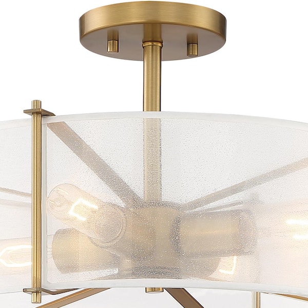 Designers Fountain - Daybreak 17.75 in. 4-Light Old Satin Brass Modern Entryway Semi-Flush Mount with Organza Fabric Shade