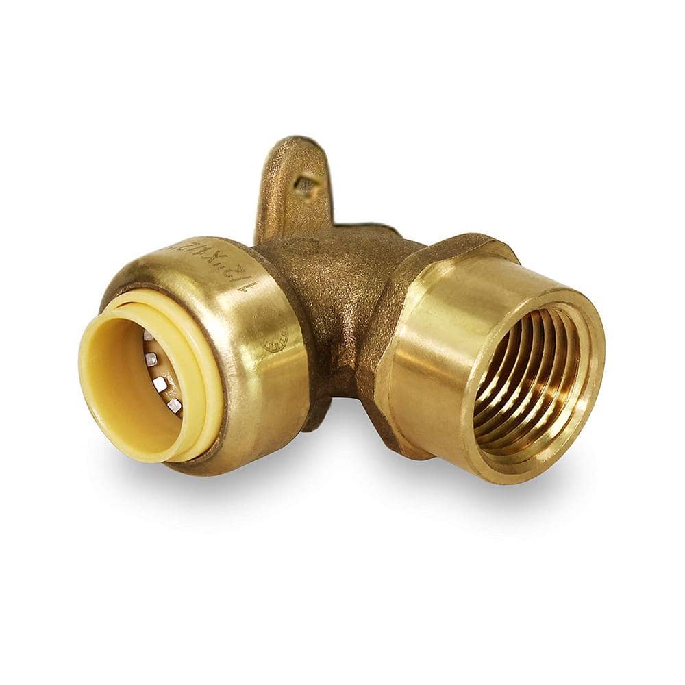 The Plumber's Choice 1/2 in. Push to Connect Push x Female Drop Ear 90-Degree Elbow Pipe Fitting, for PEX, Copper and CPVC Piping, Brass -  1212UPDEF